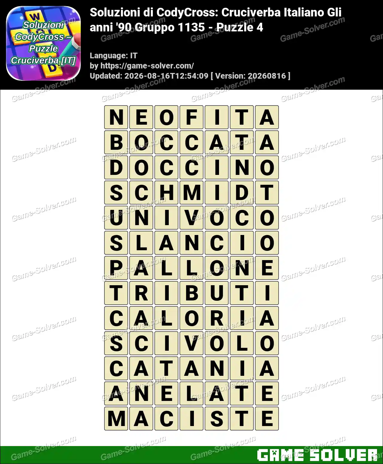 Soluzioni di CodyCross: Cruciverba Italiano Gli anni ’90 Gruppo 1135 – Puzzle 4